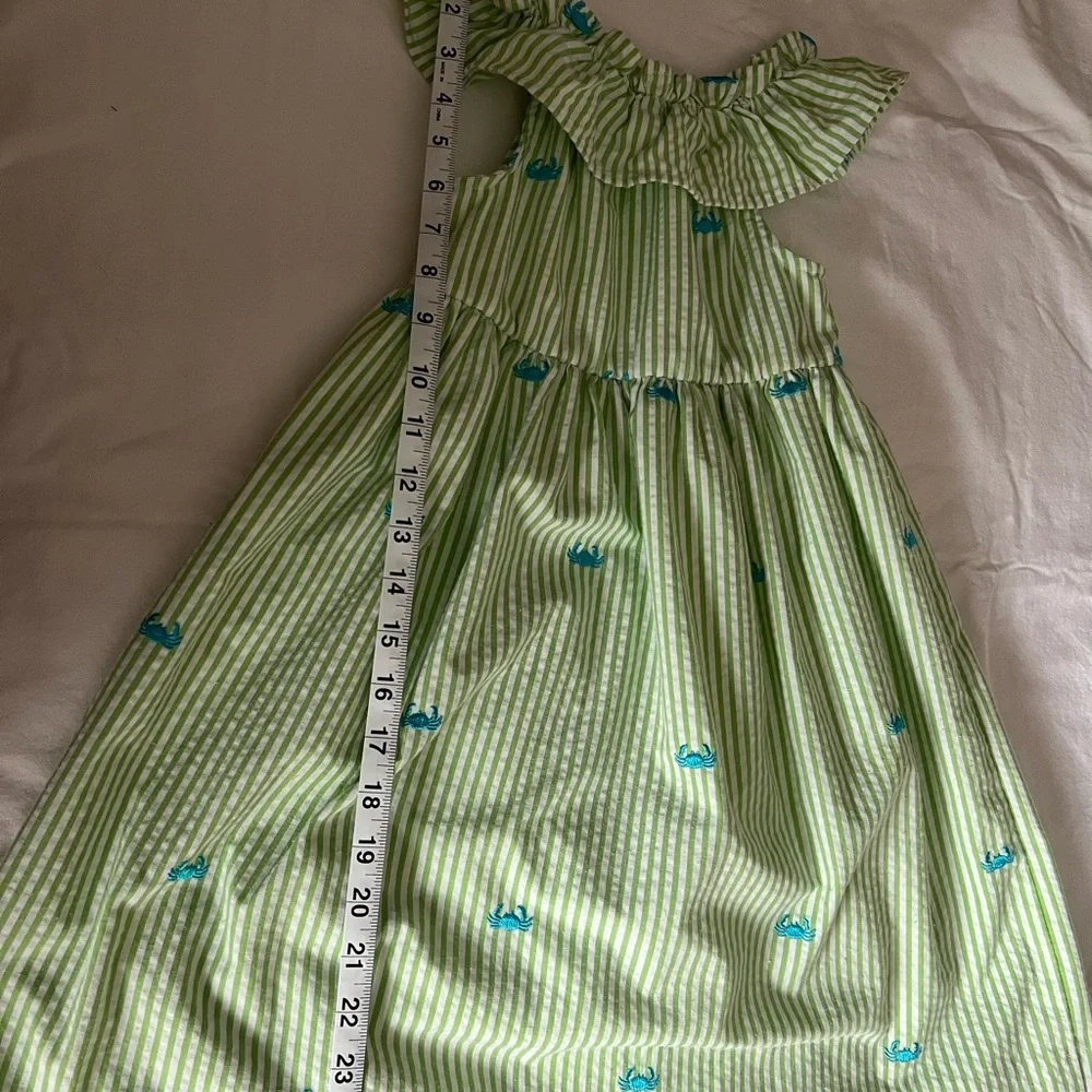 Little girls green and white sleeveless dress - Picture 3 of 8